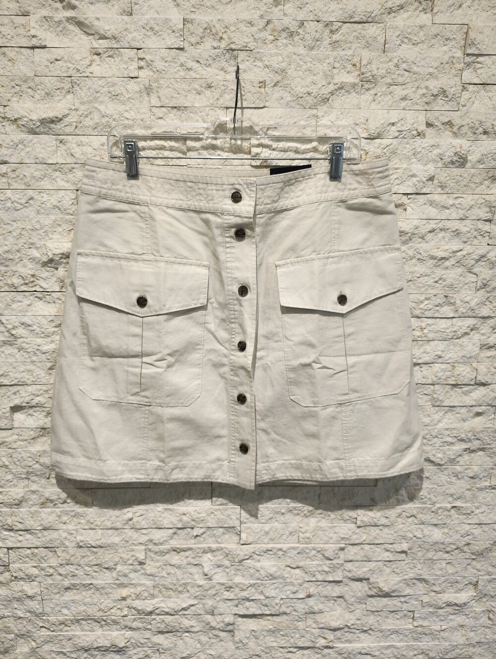 NWT Banana Republic Ivory Linen Button Up Cargo Mini Skirt 14 Tall